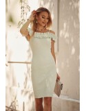 Fitted dress with a ruffle on the neckline, pistachio 08372 - Online store - Boutique